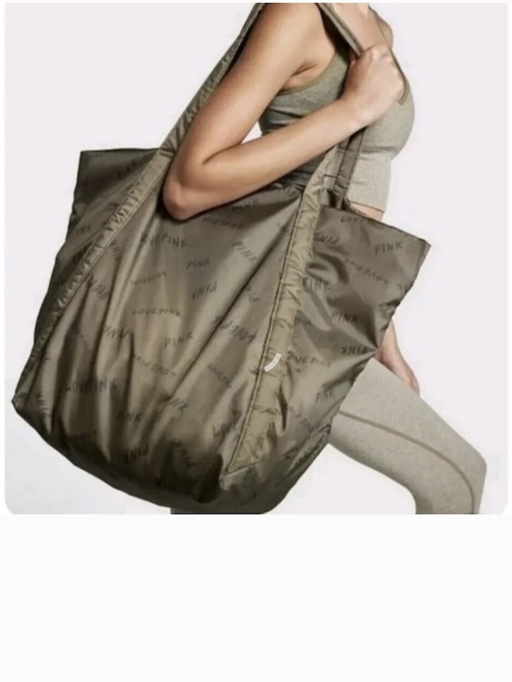 PINK Victoria's Secret Olive Tote with Logo Print